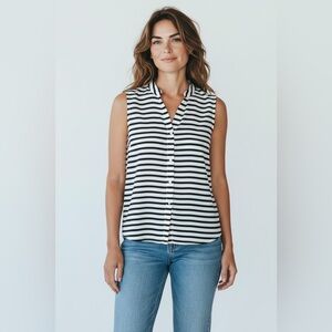 J. Crew Button Front Striped Sleeveless Blouse Navy & White Size 4